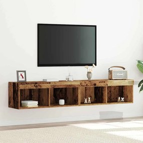 vidaXL Ντουλάπες τοίχου τηλεόρασης με φώτα LED 2 τεμάχια Παλιό ξύλο 80x30x30 εκ