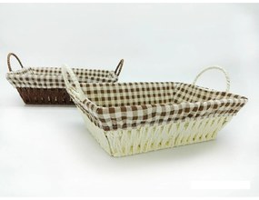 Καλάθι Καρό Κρεμ/Καφέ Ψάθινο 26x19x8cm Σε 2 Χρώματα