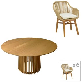 Τραπεζαρία Kalie-Kenda σετ 7τεμ σε φυσική-μπεζ απόχρωση Φ150x75εκ 150x150x75 εκ.