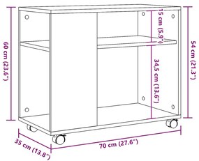 Βοηθητικό Τραπέζι με Ρόδες Λευκό 70x35x60 εκ. Επεξεργ. Ξύλο - Λευκό