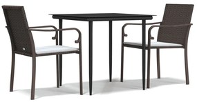 vidaXL Σετ Τραπεζαρίας Κήπου 3 τεμ. Συνθ. Ρατάν / Ατσάλι με Μαξιλάρια