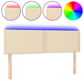 vidaXL Κεφαλάρι Κρεβατιού LED Κρεμ 144x5x78/88 εκ. Υφασμάτινο