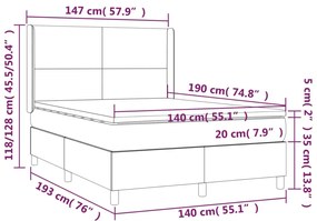 vidaXL Κρεβάτι Boxspring με Στρώμα Σκούρο Γκρι 140x190 εκ. Υφασμάτινο