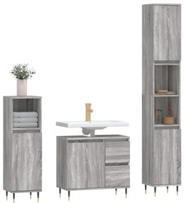 vidaXL Σετ Επίπλων Μπάνιου 3 Τεμαχίων Γκρι Sonoma Επεξεργασμένο Ξύλο
