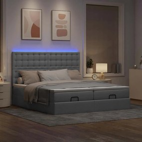 vidaXL Οθωμανικό κρεβάτι με στρώματα &amp; LEDs Ανοιχτό γκρι ύφασμα