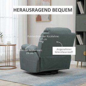 HOMCOM Πολυθρόνα χαλάρωσης με ρύθμιση ανάκλισης έως 135° περιστρεφόμενη 360 μοίρες 93 cm x 100 cm x 98 cm ατσάλινο πλαίσιο πράσινο