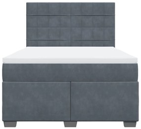 Κρεβάτι Boxspring με Στρώμα Σκούρο Γκρι 140x200 εκ. Βελούδινο - Γκρι