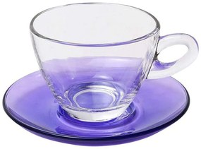 Φλυτζάνια Καπουτσίνο Με Πιατάκι (Σετ 6Τμχ) STE118200P Φ10,3x7cm 300ml Clear-Purple Espiel Γυαλί