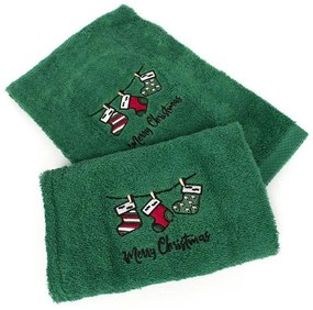 Πετσέτες Χριστουγεννιάτικες Christmas Socks (Σετ 2τμχ) Green DimCol Towels Set 50x90cm
