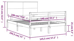 Πλαίσιο Κρεβατιού με Κεφαλάρι Λευκό 140x190 εκ. Μασίφ Ξύλο - Λευκό