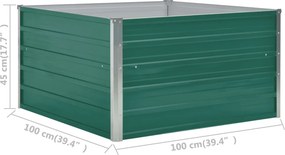 vidaXL Ζαρντινιέρα Ψηλή Πράσινη 100x100x45 εκ. Γαλβανισμένος Χάλυβας