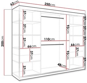 Ντουλάπα Hartford 245, Ματ άσπρο, Λευκό μάρμαρο, 200x250x62cm, 189 kg, Πόρτες ντουλάπας: Ολίσθηση, Αριθμός ραφιών: 9, Αριθμός ραφιών: 9 | Epipla1.gr