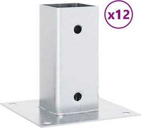 vidaXL Βάσεις στύλων τετράγωνες 12 τεμάχια Ασημί Γαλβανισμένος χάλυβας