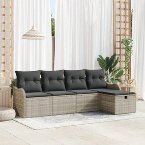 vidaXL Σετ καναπέ 5 τεμαχίων με μαξιλάρια Ανοιχτό Γκρι Ράτανας Πολυεστέρα