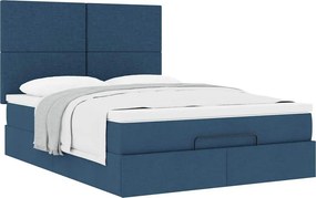 vidaXL Οθωμανικό κρεβάτι με στρώμα μπλε 140x190cm ύφασμα