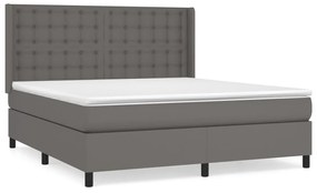 vidaXL Κρεβάτι Boxspring με Στρώμα Γκρι 180x200 εκ. Συνθετικό Δέρμα