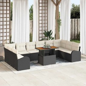 vidaXL Σετ Καναπέ Κήπου με μαξιλάρι 11 pcs Μαύρο και κρεμ