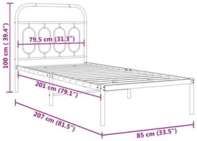 Πλαίσιο Κρεβατιού με Κεφαλάρι Λευκό 80 x 200 εκ. Μεταλλικό - Λευκό