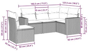 vidaXL Σαλόνι Κήπου Σετ 5 Τεμαχίων Γκρι Συνθετικό Ρατάν με Μαξιλάρια