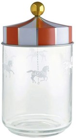 Βάζο Αποθήκευσης Circus MW30/100 1L Γυάλινο Με Καπάκι White-Red Alessi Μέταλλο,Γυαλί