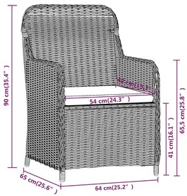 vidaXL Σετ Τραπεζαρίας Κήπου 3 Τεμαχίων Καφέ με Μαξιλάρια