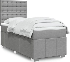 vidaXL Κρεβάτι Boxspring με Στρώμα Ανοιχτό Γκρι 90x190 εκ. Υφασμάτινο
