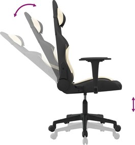 vidaXL Καρέκλα Μασάζ Gaming Μαύρη και Κρεμ Υφασμάτινη