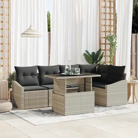 vidaXL Set από 6 κομμάτια καναπέ με μαξιλάρια ανοιχτό γκρι πολυ-ράττον