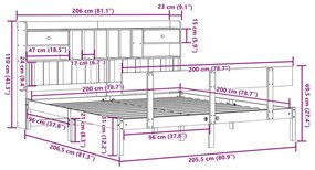 Κρεβάτι Βιβλιοθήκη Χωρίς Στρώμα 200x200 εκ Μασίφ Ξύλο Πεύκου - Καφέ