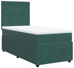 Κρεβάτι Boxspring με Στρώμα Σκούρο Πράσινο 90x190 εκ. Βελούδινο - Πράσινο