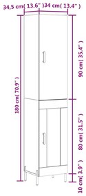 Μπουφές Sonoma Γκρι 34,5 x 34 x 180 εκ. από Επεξεργασμένο Ξύλο - Γκρι