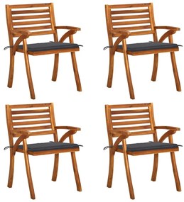 Καρέκλες Κήπου 4 τεμ. από Μασίφ Ξύλο Ακακίας με Μαξιλάρια - Ανθρακί