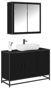 vidaXL Σετ Επίπλων Μπάνιου με ράφι 2 pcs Μαύρη Οξυά Επεξεργασμένο ξύλο