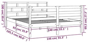 Πλαίσιο Κρεβατιού 140 x 190 εκ. από Μασίφ Ξύλο Πεύκου - Καφέ