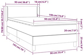 vidaXL Κρεβάτι Boxspring με Στρώμα Ανοιχτό Γκρι 90x190 εκ. Υφασμάτινο