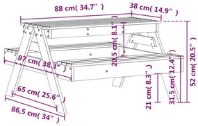 Τραπέζι Πικνίκ για Παιδιά 88x97x52 εκ. Λευκό Μασίφ Ξύλο Πεύκου - Λευκό