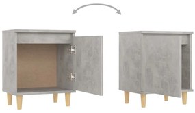 vidaXL Κομοδίνα 2 τεμ. Γκρι Σκυροδέμ. 40x30x50 εκ. Μασίφ Ξύλινα Πόδια