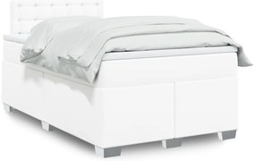 vidaXL Κρεβάτι Boxspring με Στρώμα Λευκό 120x190εκ.από Συνθετικό Δέρμα