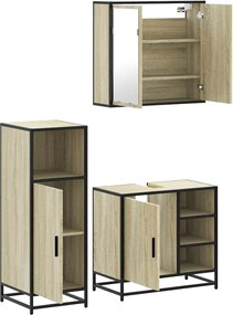 vidaXL Σετ Επίπλων Μπάνιου 3 Τεμαχίων Sonoma Δρυς Επεξεργασμένο Ξύλο