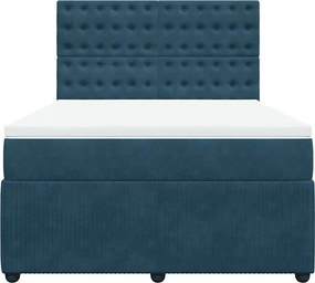 vidaXL Κρεβάτι Boxspring με Στρώμα Μπλε 160x200 εκ. Βελούδινο