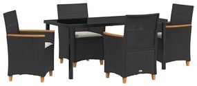 vidaXL Σέτ φαγητού για κήπο 5 pcs Μαύρο συνθετικό ρατάν