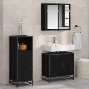 vidaXL Σετ Επίπλων Μπάνιου με ράφι 3 pcs Μαύρη Οξυά Επεξεργασμένο ξύλο