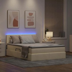 vidaXL LED Κρεβάτι αποθήκευσης με στρώμα Κρέμ 140 x 190 cm Ύφασμα