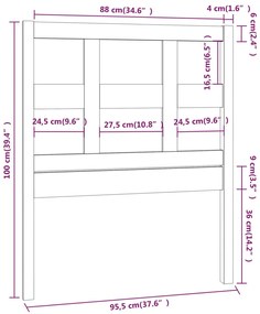 vidaXL Κεφαλάρι Κρεβατιού Μελί 95,5x4x100 εκ. από Μασίφ Ξύλο Πεύκου