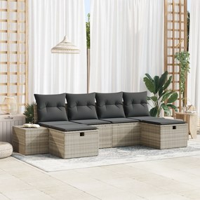 vidaXL Σετ Κήπου 6 Τεμαχίων Καναπέ με Μαξιλάρια - Ανοιχτό Γκρι Πολυ Ρατάν