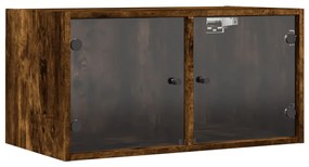 vidaXL Κομοδίνα 2 τεμ. Καπνιστή Δρυς 68,5x37x35 εκ. με Γυάλινες Πόρτες