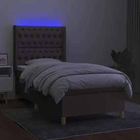 vidaXL Κρεβάτι Boxspring με Στρώμα &amp; LED Taupe 100x200 εκ. Υφασμάτινο