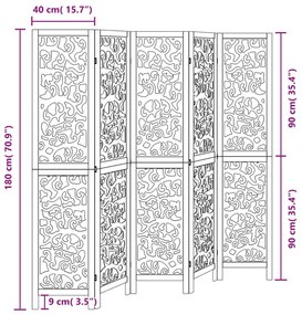 Διαχωριστικό Χώρου με 5 Πάνελ Μαύρο από Μασίφ Ξύλο Παυλώνιας - Μαύρο