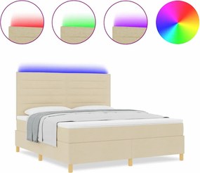 vidaXL LED Κρεβάτι με βάθρο με στρώμα Κρεμ 180 x 200 cm ύφασμα