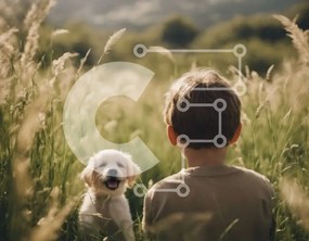 Intra Συλλεκτικό Ξύλινο Παζλ Plywood 4mm - Νεαρό αγόρι με ένα σκυλί σε ένα χωράφι Σε Ξύλινο Κουτί - Διαστάσεις: 10x10 cm – 25 κομμάτια